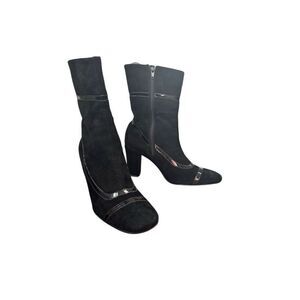 BCBG Max Azria Women's Black Suede Ankle Booties Size 38/7 Bikercore Goth Retro